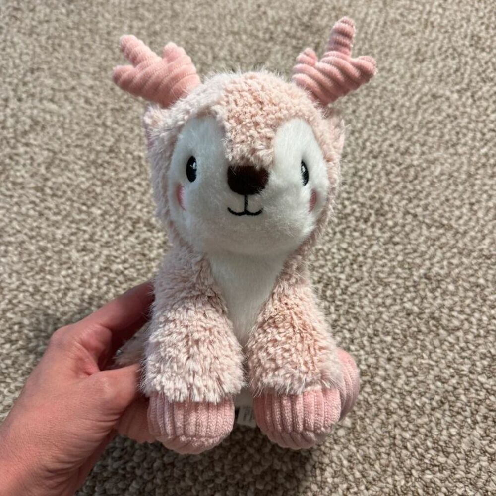 Super Soft Pink White Plush Deer Reindeer Stuffed Animal Soft Toy